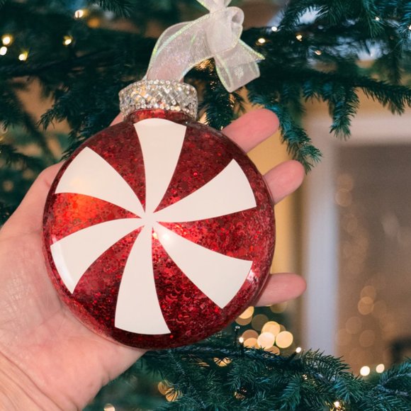 Peppermint Candy Glitter Handmade Christmas Tree Ornaments, Sparkling Crystals - Picture 5 of 16